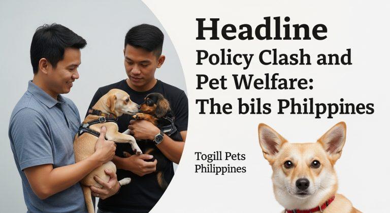 Editorial illustration of a Philippine pet owner at a veterinary clinic considering a new policy on pet welfare.