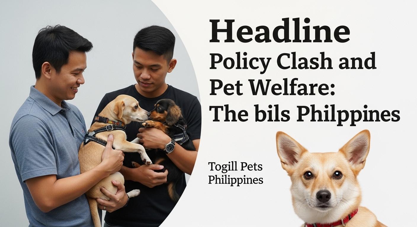 Editorial illustration of a Philippine pet owner at a veterinary clinic considering a new policy on pet welfare.