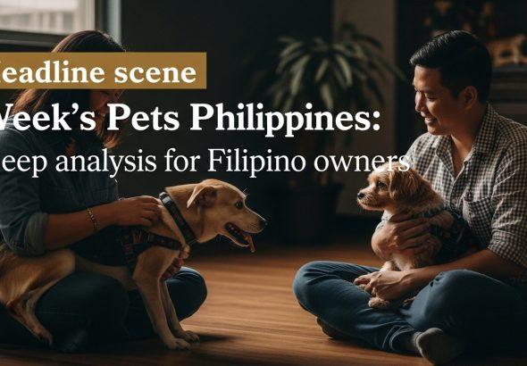 Filipino pets with owners in a cityscape, reflecting community welfare.
