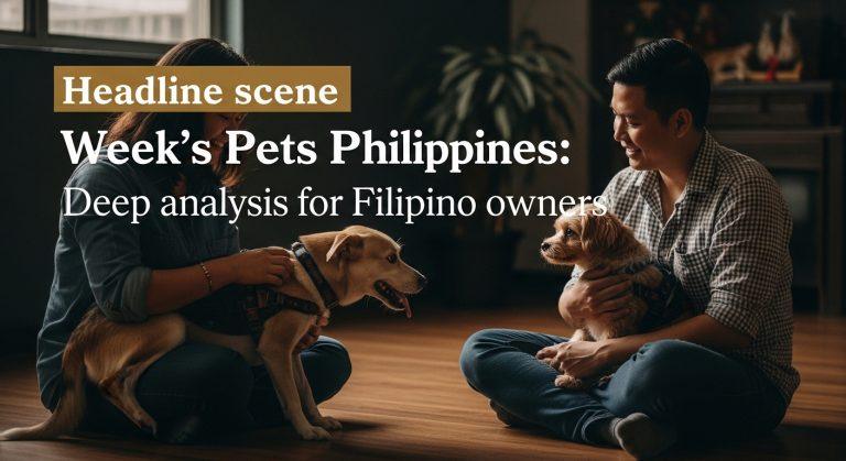 Filipino pets with owners in a cityscape, reflecting community welfare.