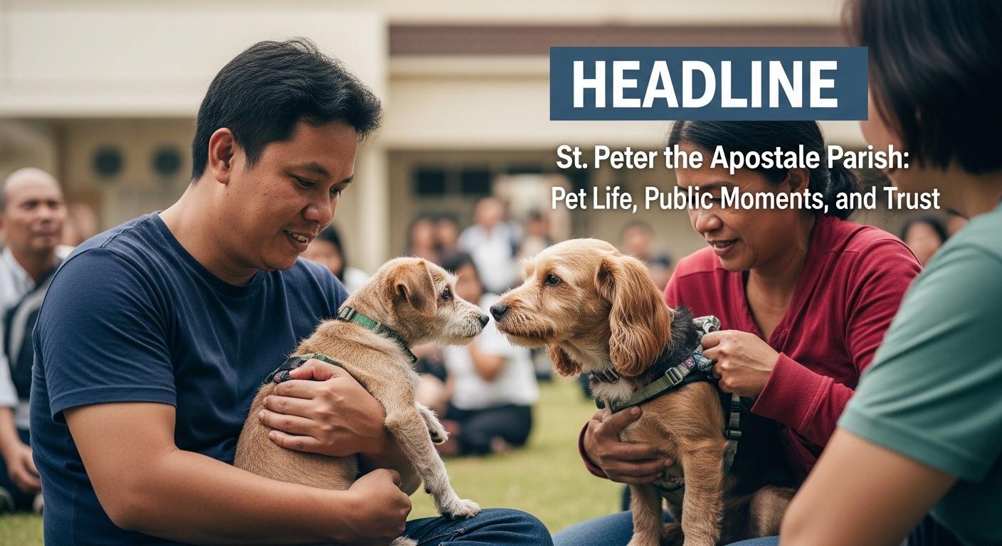 Editorial view outside St Peter the Apostle Parish with a pet-friendly public moment
